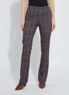 Lyssé Patterned Pintuck Ponte Baby Boot Pant In Polished Plaid In Gray