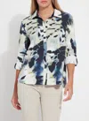 Lyssé Roll Tab Connie Printed Shirt In Creative Brush In Blue