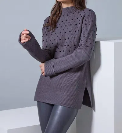 Lyssé Pearl Accented Sweater Top In Grey