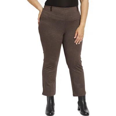 Lyssé Lysse Pinstripe Pull-on Baby Bootcut Ankle Ponte Pants In Brown