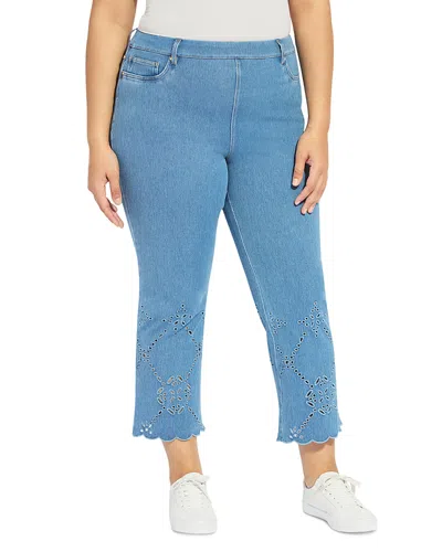 Lyssé Plus Billie Eyelet Straight Jeans In Bleached Blue