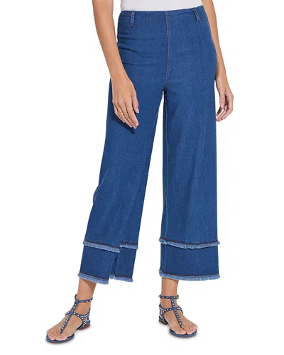 Lyssé Plus Fringe High Rise Wide Leg Jeans In Mid Wash