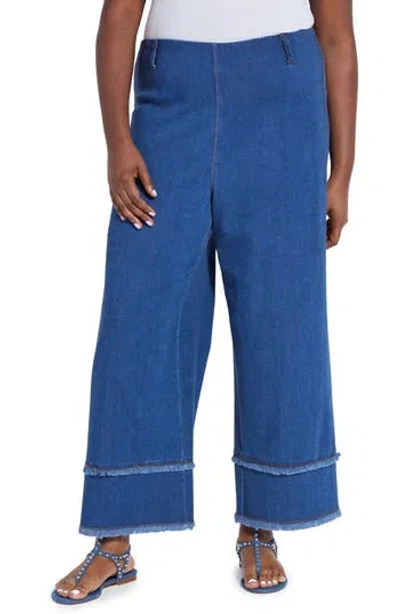 Lyssé Lysse Pull-on Fringe Crop Wide Leg Jeans In Blue