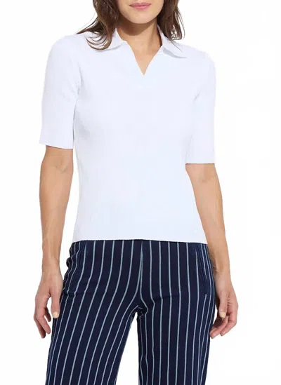 LYSSÉ RIBBED KNIT POLO IN WHITE