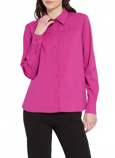 Lyssé Rivka Roll Tab Button Down Shirt In Fuchsia In Pink