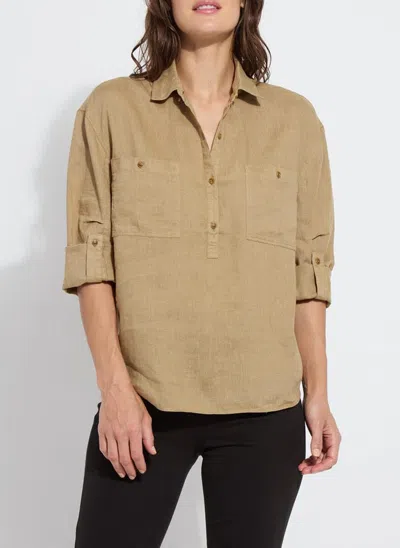 Lyssé Roe Roll Tab Linen Utility Shirt In Olive