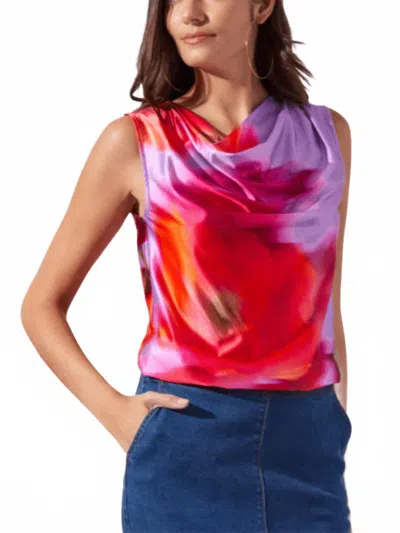 LYSSÉ ROSARIO DRAPED PRINTED TOP IN FLOATING FLORAL