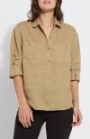 Lyssé Rose Roll Tab Linen Utility Shirt In Olive Tint