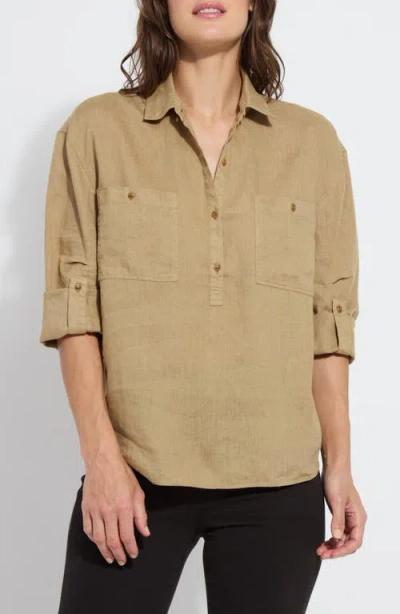 Lyssé Rose Roll Tab Linen Utility Shirt In Olive Tint