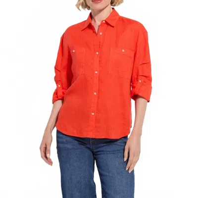 Lyssé Rose Roll Tab Utility Linen Shirt In Red