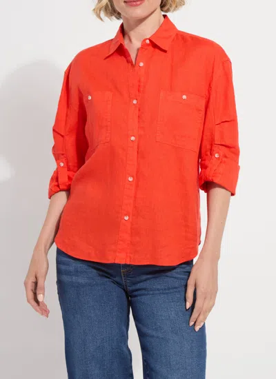 Lyssé Rose Roll Tab Utility Linen Shirt In Red