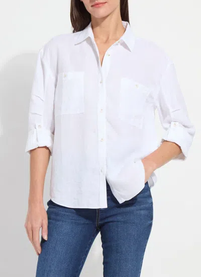 Lyssé Rose Roll Tab Utility Linen Shirt In White