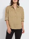 Lyssé Rose Roll Tab Linen Utility Shirt In Green
