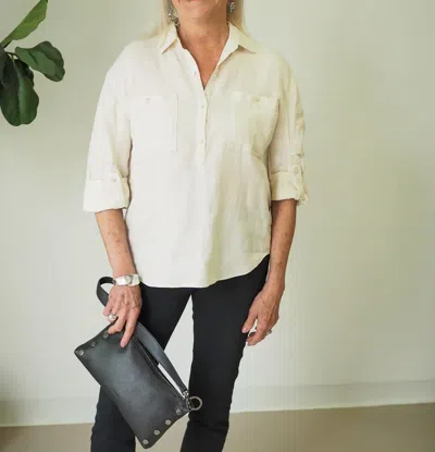 Lyssé Rose Utility Three Quarter Sleeve Shirt In Ecru