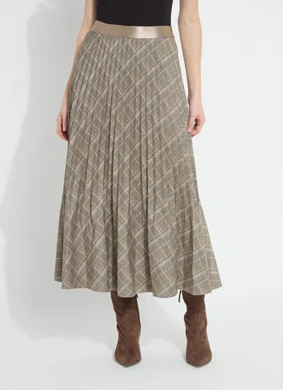 Lyssé Sabrina Ponte Pleated Midi Skirt In Smoked Green Plaid