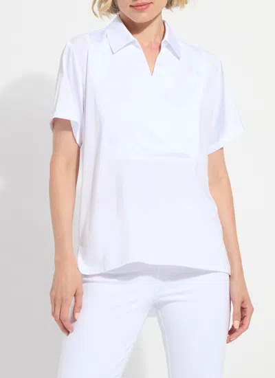 Lyssé Safira Shirt Collar Mixed Media Top In White