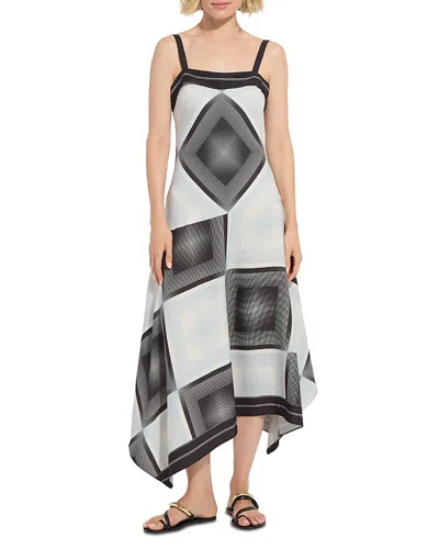 Lyssé Sarai Handkerchief Asymmetric Midi Dress In Halftone Scarf In Multi
