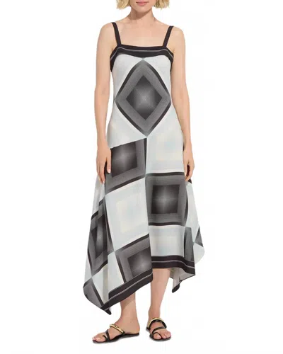 Lyssé Sarai Handkerchief Asymmetric Midi Dress In Halftone Scarf In Multi