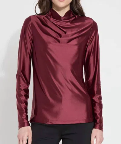 Lyssé Satin Funnel Neck Blouse In Maroon In Burgundy