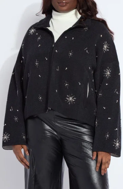 Lyssé Scottie Embelished Knit Jacket In Charcoal And Light Pewter In Black