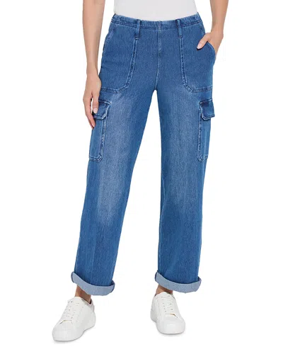 LYSSÉ SCOUT HIGH RISE CUFFED CARGO JEANS IN MID WASH