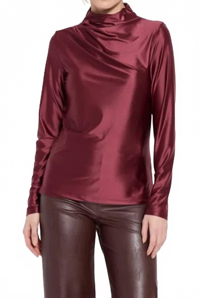 Lyssé Shalom Satin Jersey Funnel Neck Top In Maroon In Multi