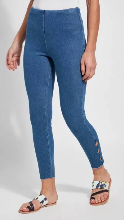 Lyssé Side Scallop Ankle Crop Leggings In Mid Wash In Multi