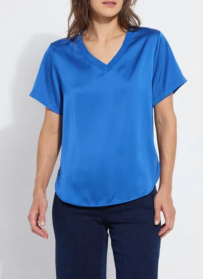 Lyssé Sonja V Neck Mix Media Top In Blue