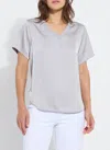 Lyssé Sonja V Neck Mix Media Top In Pearl Grey In Gray