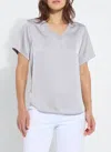 Lyssé Sonja V Neck Mix Media Top In Pearl Grey In Gray