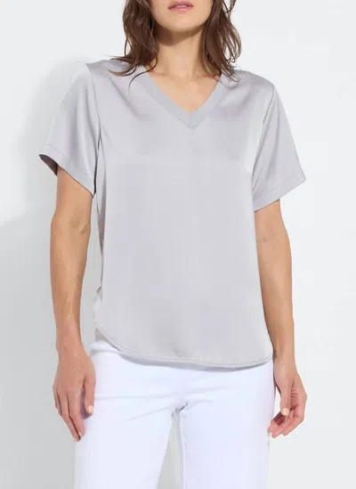 LYSSÉ SONJA V NECK MIX MEDIA TOP IN PEARL GREY