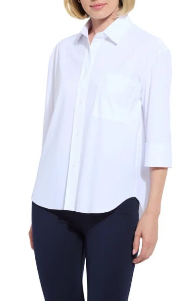 Lyssé Sophie Three Quarter Sleeve Button-up Shirt In White