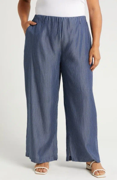 Lyssé Stripe Wide Leg Pants In Indigo Ledger Stripe