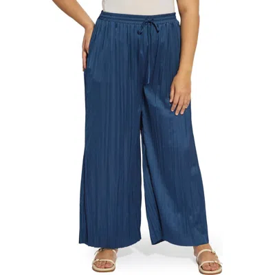 Lyssé Lysse The Packable Pleated Wide Leg Satin Pants In Blue