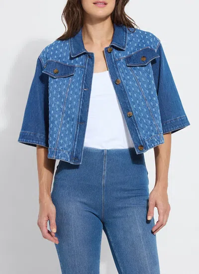 Lyssé Thea Crop Crochet Denim Jacket In Blue
