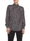 Lyssé Topacio Embellished High Neck Blouse In Blizzard Check In Multi