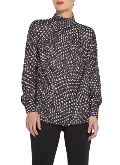 Lyssé Topacio Embellished High Neck Blouse In Blizzard Check In Multi