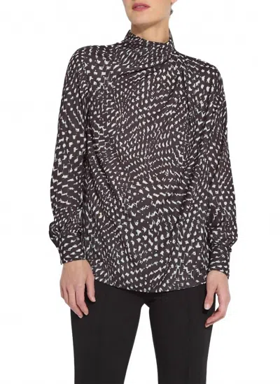 Lyssé Topacio Embellished High Neck Satin Blouse In Blizzard Check In Black