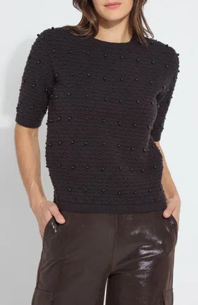 LYSSÉ LYSSE VALENTINA IMITATION PEARL SHORT SLEEVE SWEATER