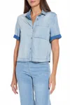 Lyssé Bianca St Chambray Short Sleeve Top In Bleached Blue In Blue