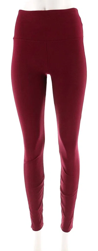 Lyssé Women's Elastic Wide Waistband Solid Stretch Nylon Knit Leggings In Wine Red In Burgundy