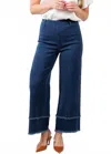 Lyssé Women's Fringe Wide Leg Crop Denim Pants In Mid Wash In Blue