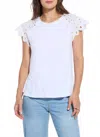 Lyssé Katarina Eyelet Sleeve Trim Top In Gray