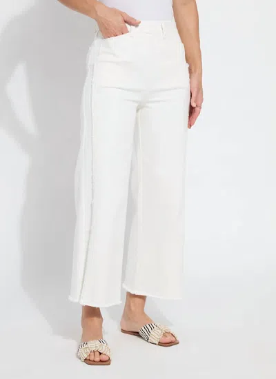 Lyssé Women's Noah High Waist Crop Wide Leg Fringe Jean In Ecru White