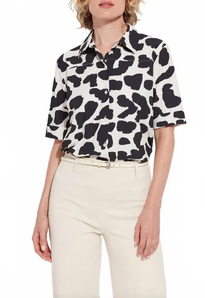 Lyssé Women's Printed Josie Short Sleeve Button Down Shirt In Navy/multi
