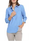 Lyssé 3/4 Sleeve Cropped Schiffler Shirt In Fresh & Chic Stripe In Blue