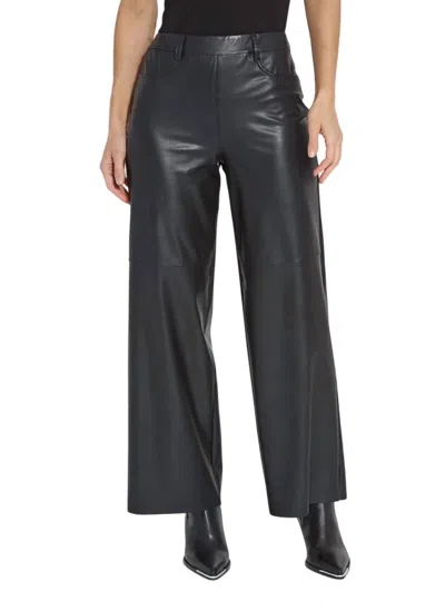 Lyssé High Waist Vegan Leather Wide Leg Pants In Kohl Black In Multi