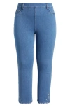 Lyssé Yori Eyelet Fringe Hem Crop Straight Leg Jeans In Bleached Blue