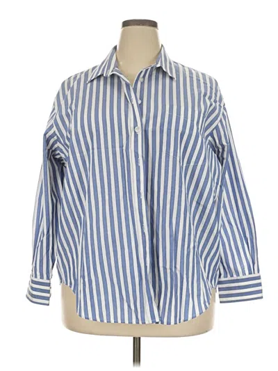 Pre-owned M&s Collection 3/4 Sleeve Button Down Shirt In Blue