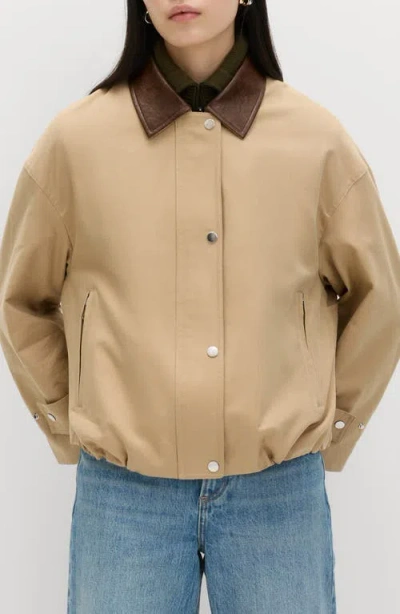M&s Cotton Blend Twill Bomber Jacket In Brown